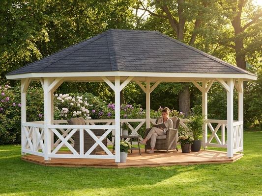 Wooden gazebo in natural colour made of Nordic Spruce for outdoor use - product detail