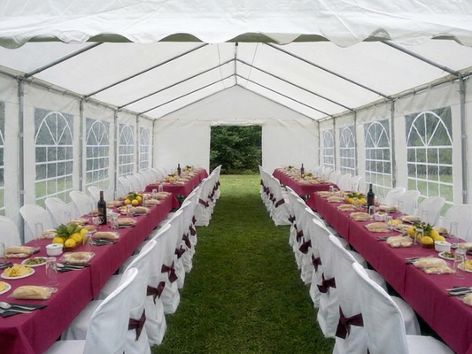Marquee 6x12m white PE tarpaulin and steel frame for outdoor events - product detail