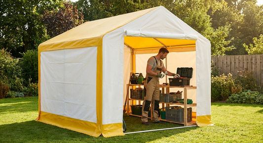 Storage work tent in white and yellow PVC for industrial use - product detail