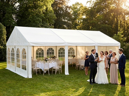 PVC event marquee 9x9 m in white with aluminium frame for outdoor use - product detail