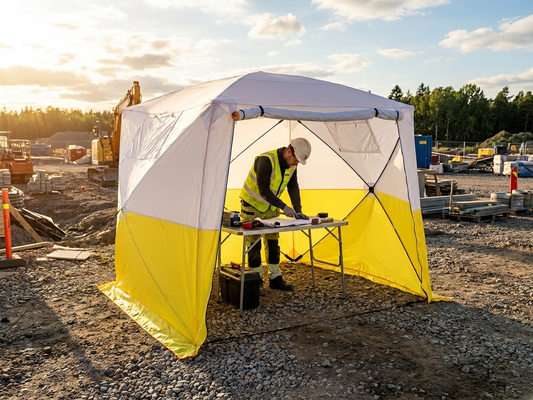 Flame-retardant work tent in yellow and white for outdoor use - product detail