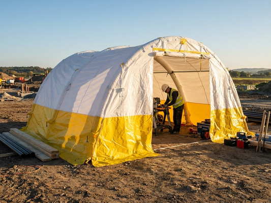 Inflatable work tent in white and yellow, suitable for outdoor use - product detail