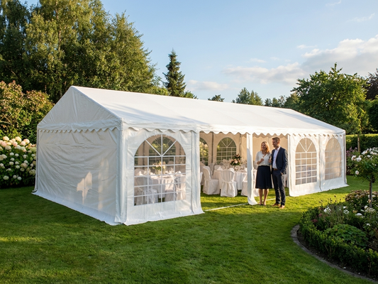 White PVC marquee 5x10m with galvanised steel frame - product detail