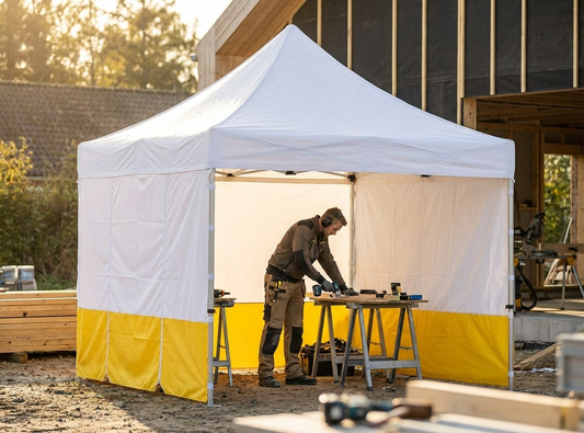 PVC work tent roof cover 3x3 m in white and yellow, outdoor use - product detail