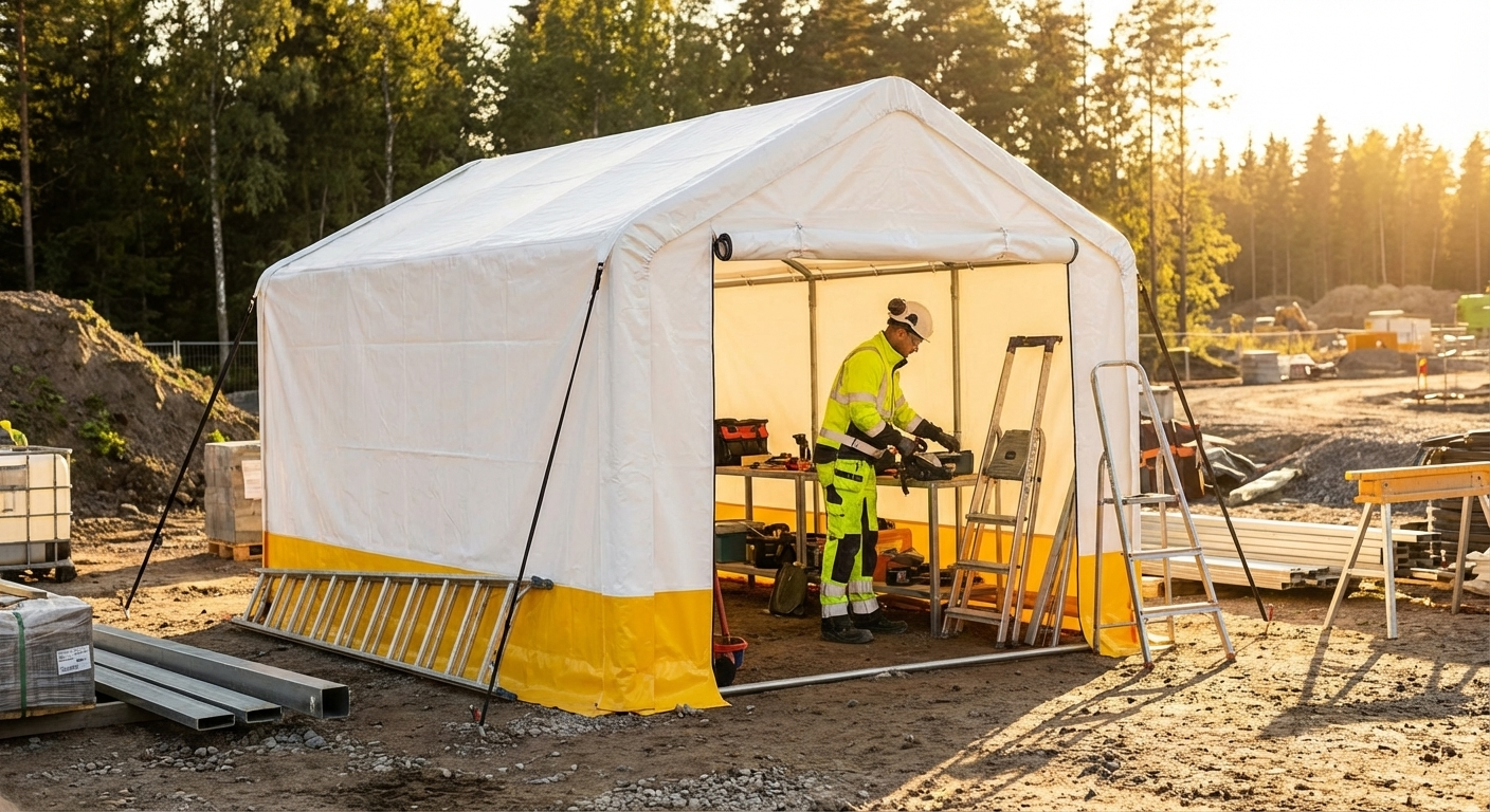 Storage work tent in white and yellow PVC for industrial use - view 3