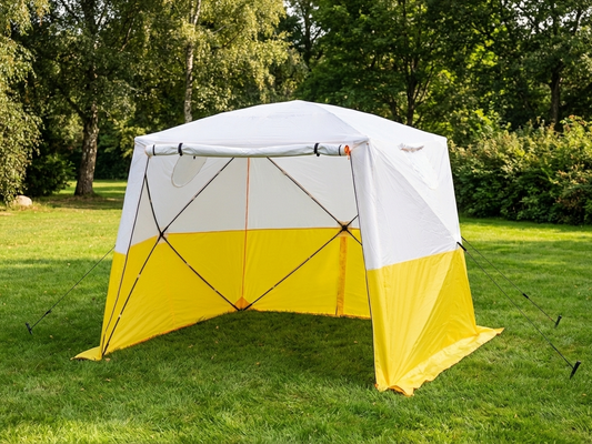 Work tent with PVC flame-retardant fabric in yellow and white