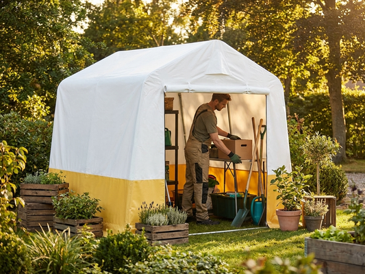 Roof cover for storage tent in white and yellow, strong PVC material - product detail