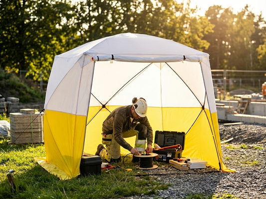 Yellow and white flame-retardant PVC work tent - product detail