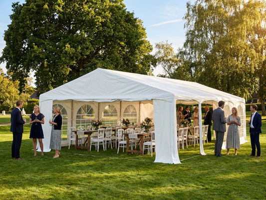 White PVC marquee 5x8 m with robust steel frame
