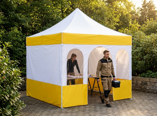 PVC work tent roof cover with white and yellow design