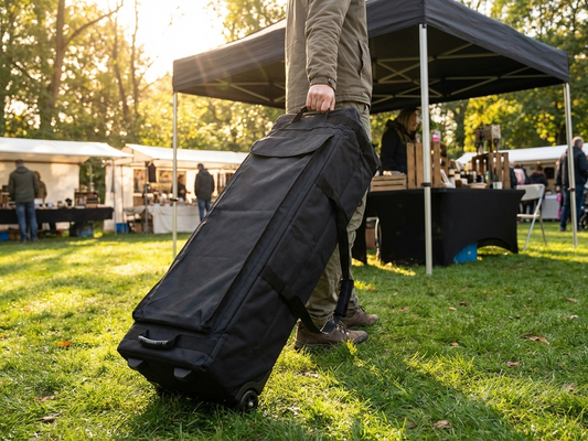 Black carry bag with wheels for Flextents, 2x2 m size