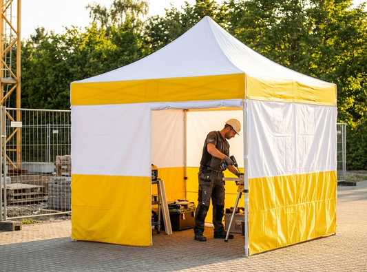 PVC work tent roof cover with white and yellow design - product detail