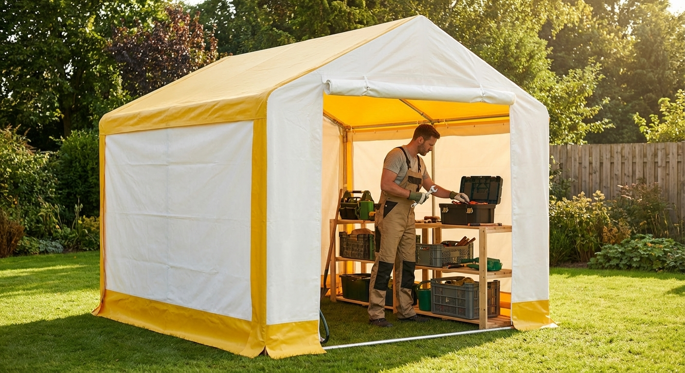 Storage work tent in white and yellow PVC for industrial use - product detail