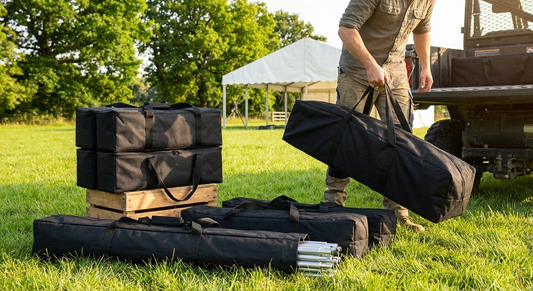 Black marquee carry bag made from polyester with PVC layer, ideal for outdoor events - product detail