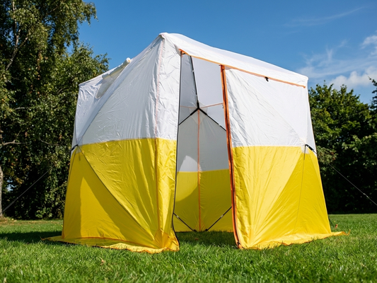 PVC Work Tent in Yellow/White with Flame Retardant Material
