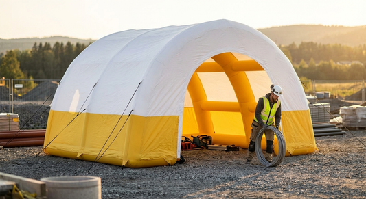 Inflatable work tent in white and yellow, industrial use - product detail