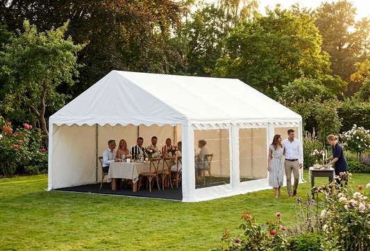 White PVC marquee 4x6m with galvanised steel frame for outdoor events