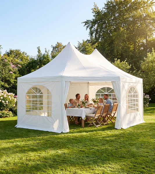 White marquee 6.8x5m with PVC/polyester and steel frame for outdoor events - product detail