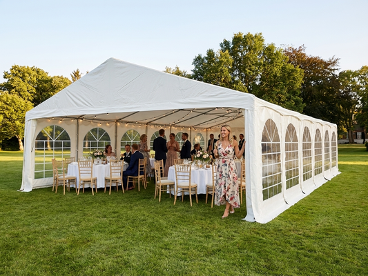 White PVC marquee 6x12m with galvanised steel frame for outdoor events - product detail