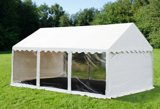 White PVC marquee 4x6m with galvanised steel frame for outdoor events - product detail