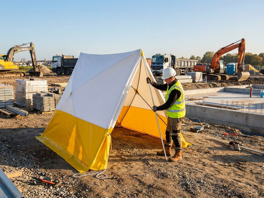 Work tent in white/yellow, made from polyester with PVC, ideal for outdoor use - product detail