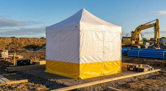 PVC pop-up gazebo in yellow and white, perfect for work tents