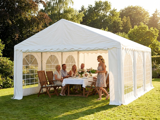 White 7x7m marquee with PVC and steel for events