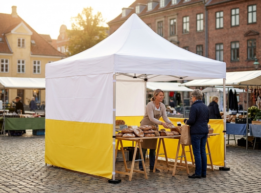 PVC work tent roof cover 3x3 m in white and yellow, outdoor use