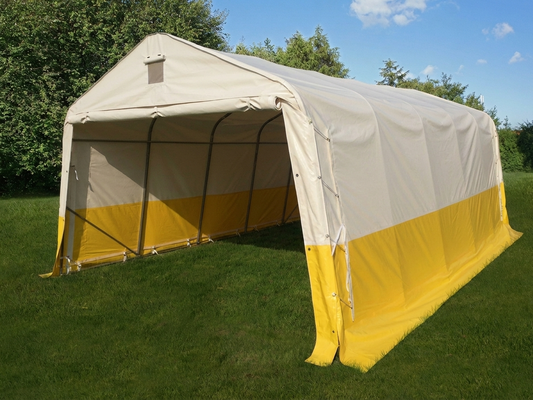 Storage work tent in white and yellow for industrial use